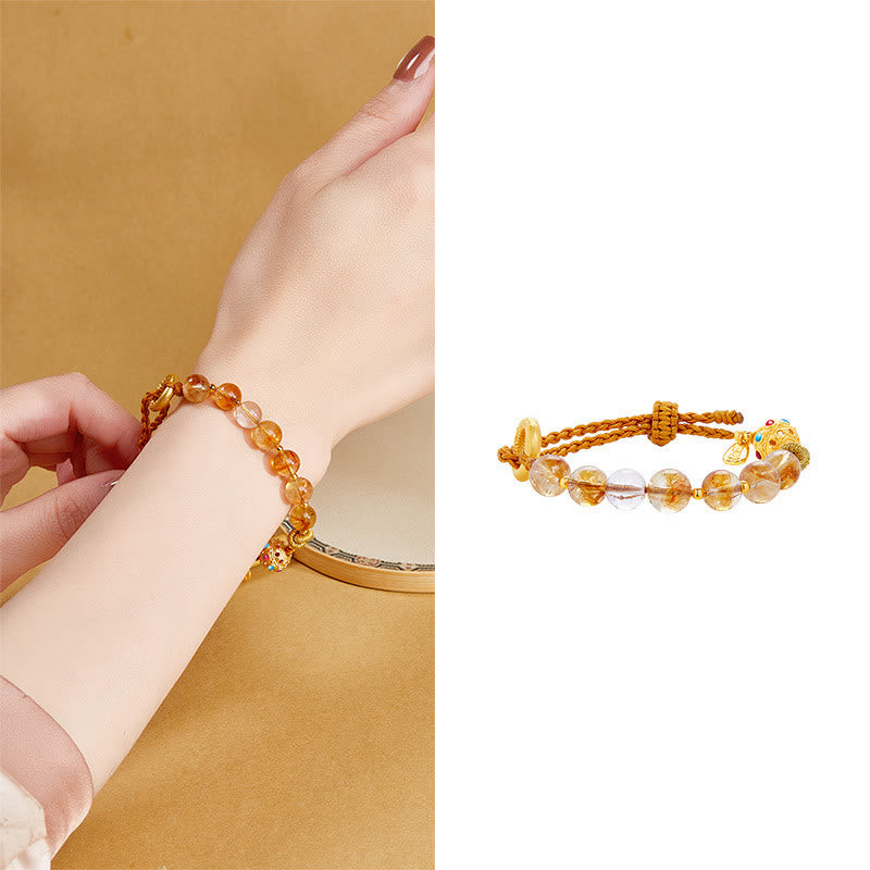 Bracelet en citrine de 8 mm avec boucle de paix pour la protection