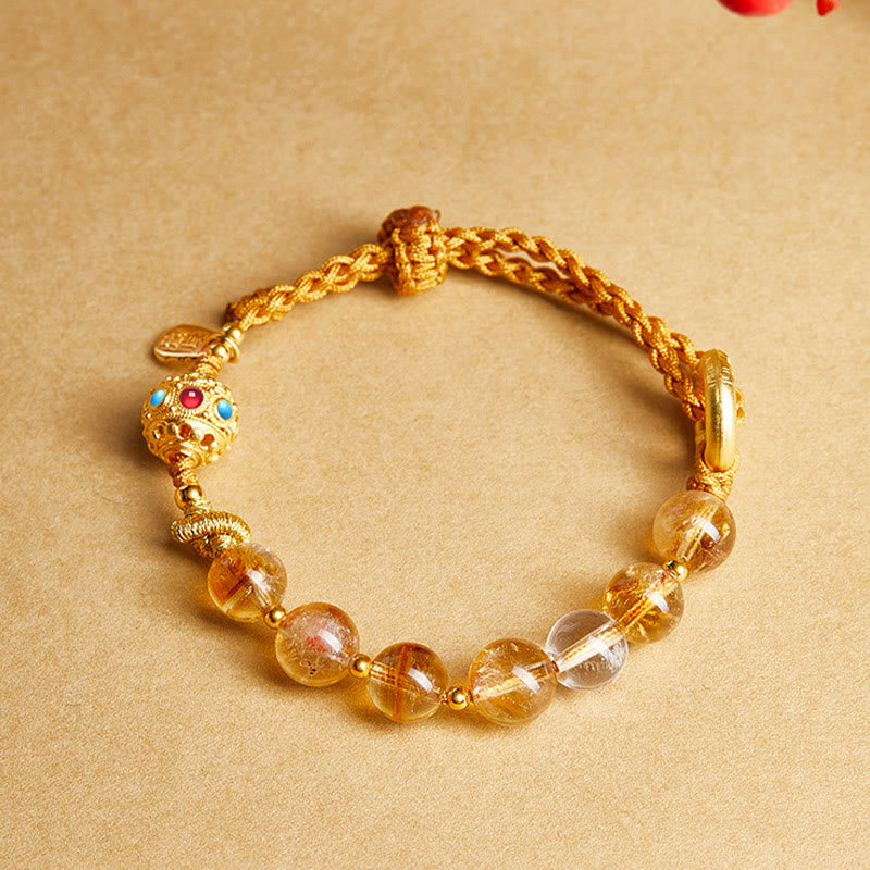 Bracelet en citrine de 8 mm avec boucle de paix pour la protection