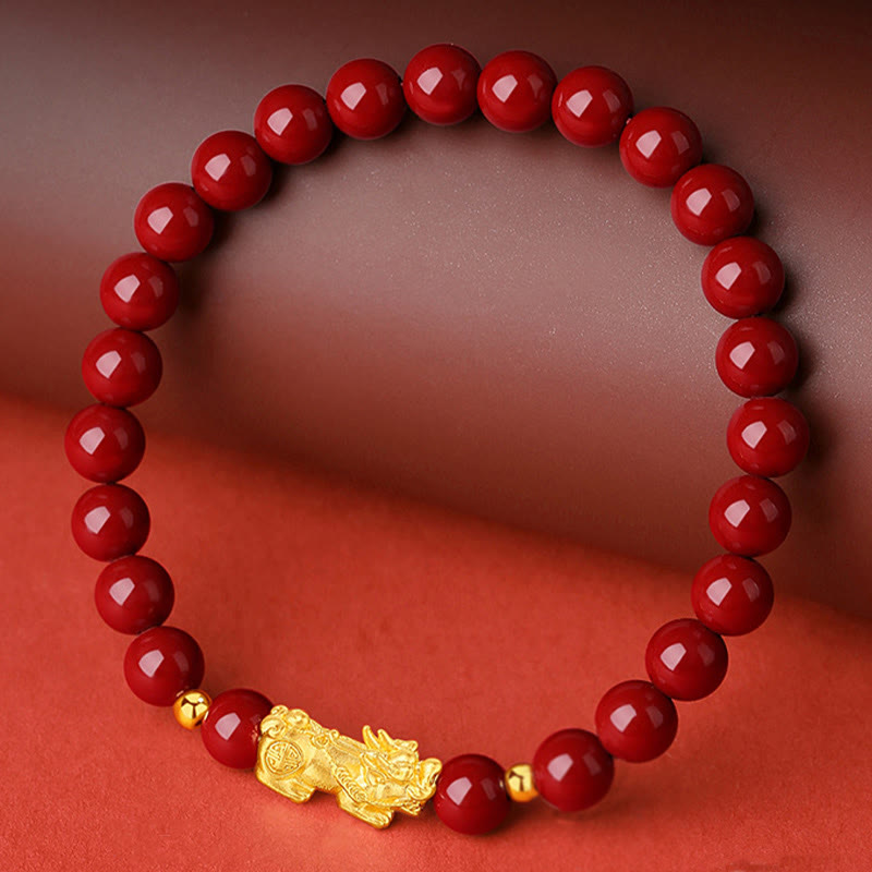 Bracelet Pixiu en cinabre de 6 mm pour le calme et la richesse