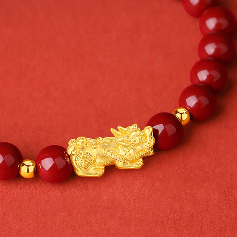 Bracelet Pixiu en cinabre de 6 mm pour le calme et la richesse