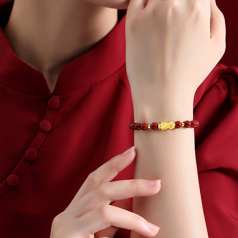 Bracelet Pixiu en cinabre de 6 mm pour le calme et la richesse