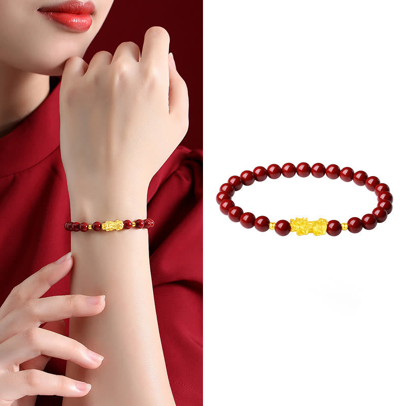 Bracelet Pixiu en cinabre de 6 mm pour le calme et la richesse