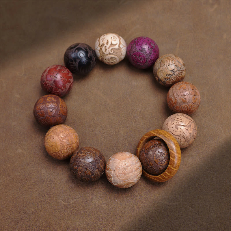 Sandalwood Dragon Phoenix Healing Bracelet 20mm Beads