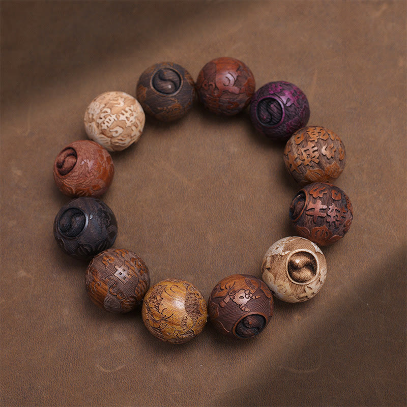 Sandalwood Dragon Phoenix Healing Bracelet 20mm Beads