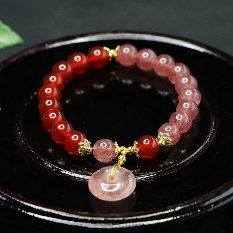 Strawberry Quartz & Red Agate Peace Buckle Bracelet 8mm
