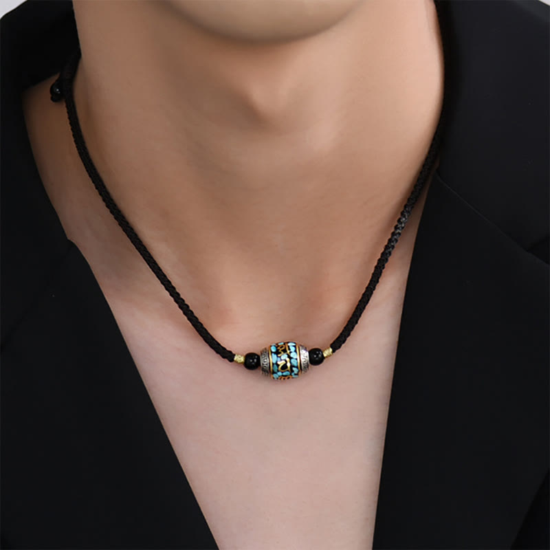 Collier Om Mani Padme Hum Pendentif de protection en perle Dzi