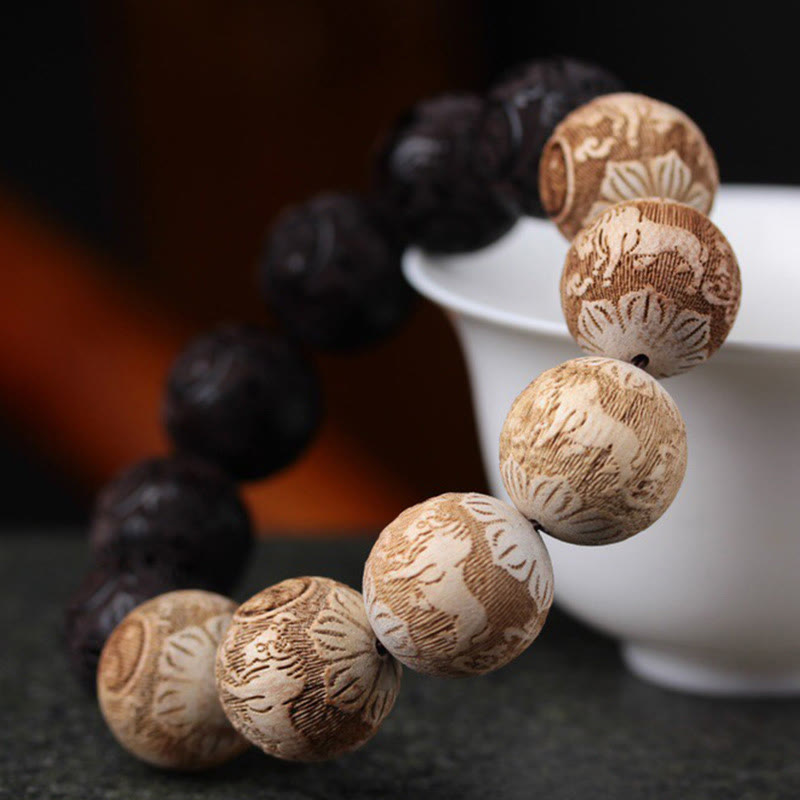 Bracelet Yin Yang Peace en bois de camphre d'ébène 20 mm