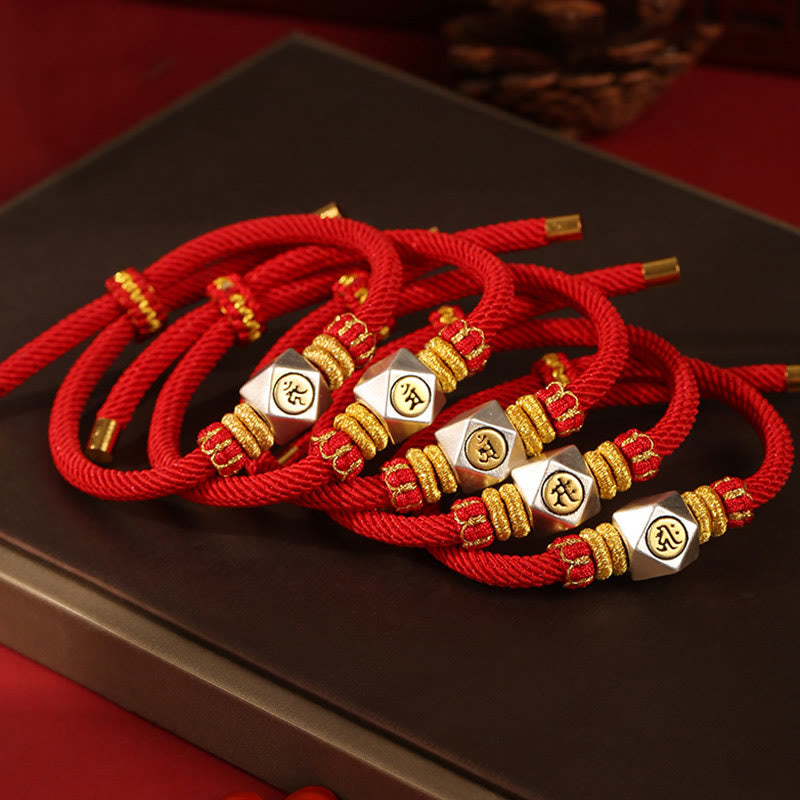 Bracelet enfant signe du zodiaque chinois | Argent 999, corde rouge, porte-bonheur et force