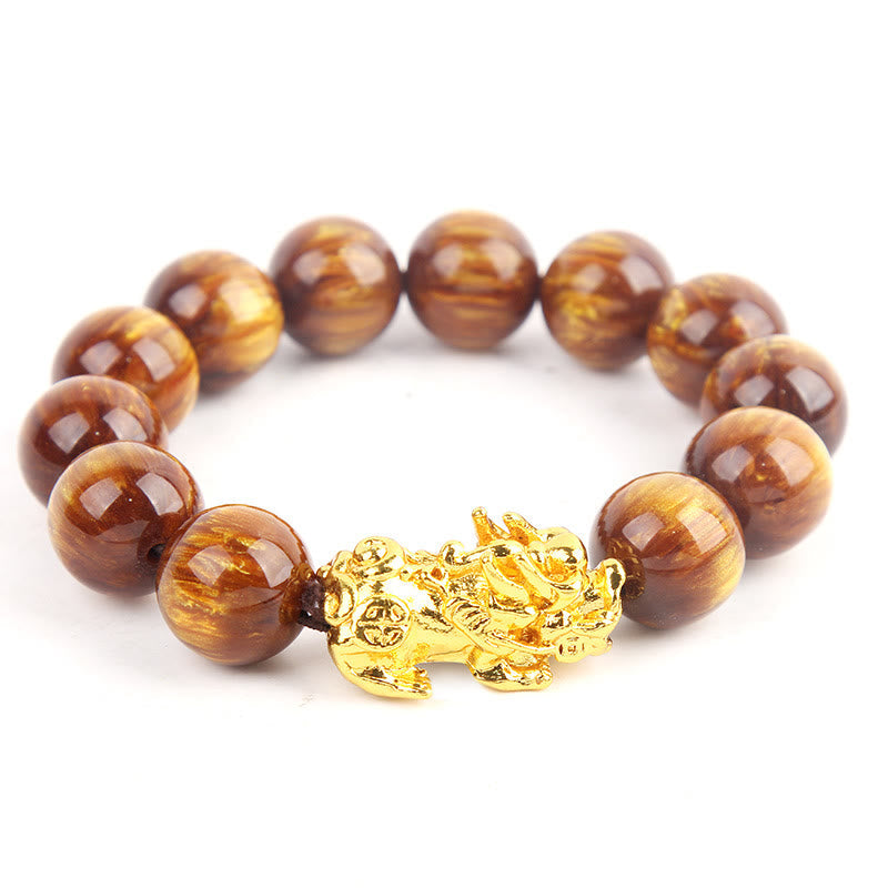 10mm Golden Tiger Eye Pixiu Bracelet for Wealth