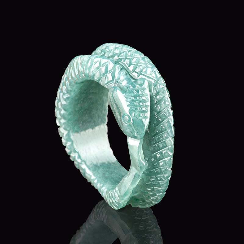 Bague de protection et de prospérité en jade naturel sculptée en forme de serpent de 17 mm