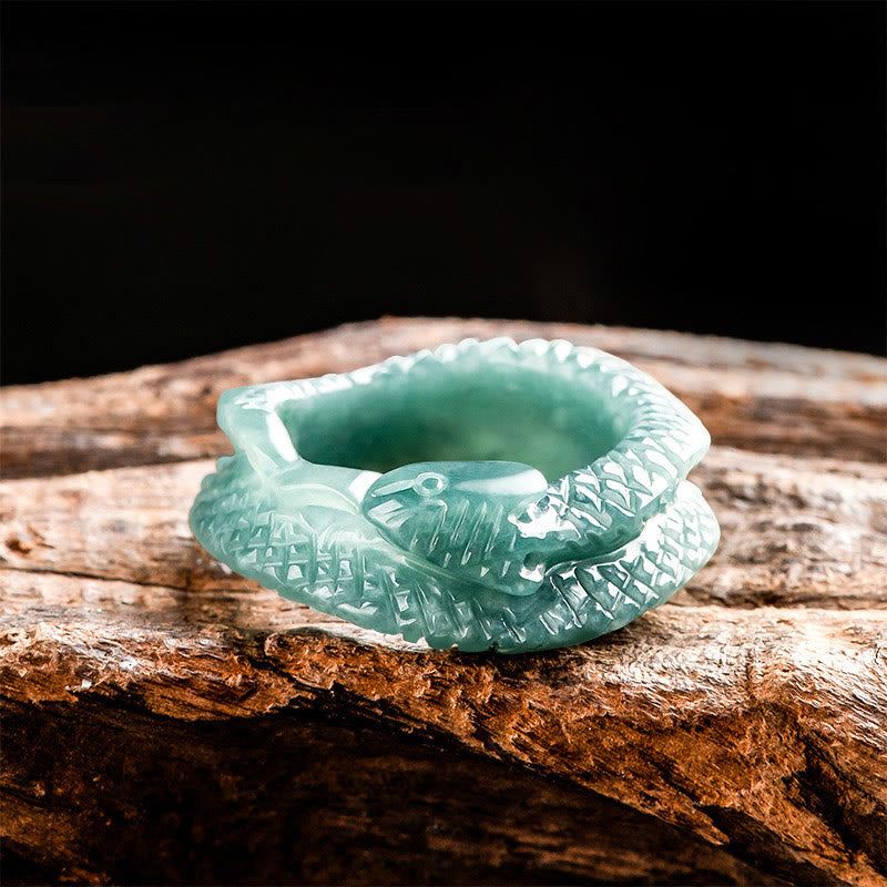 Bague de protection et de prospérité en jade naturel sculptée en forme de serpent de 17 mm