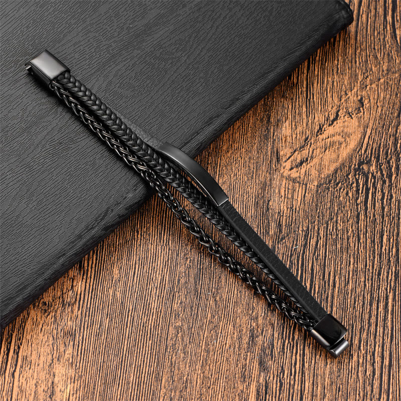 Bracelet en cuir multicouche en acier titane spirituel de 18 à 20 cm