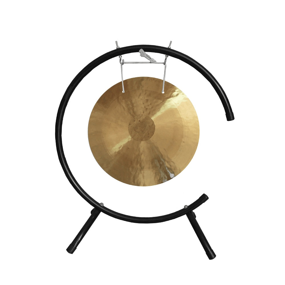 Brass gong on black circular stand for 18 Inch Wind Gong Instrument with C-Stand