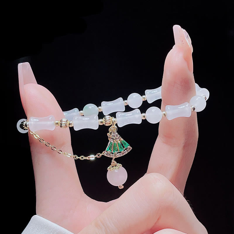 Bracelet porte-bonheur en bambou et jade blanc de Tianshan