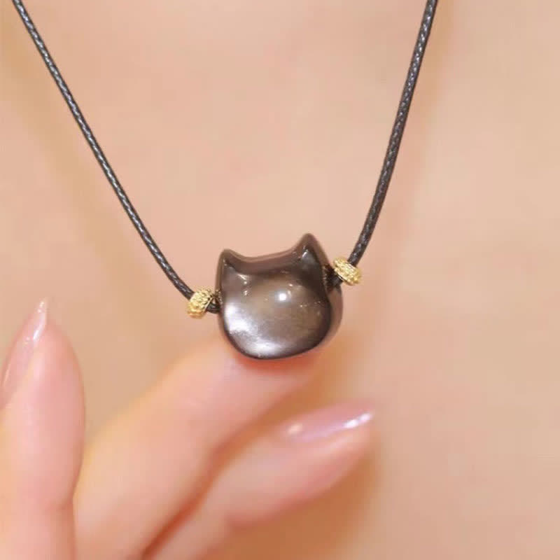 Gold Sheen Obsidian Lucky Cat Protection Bracelet 8mm