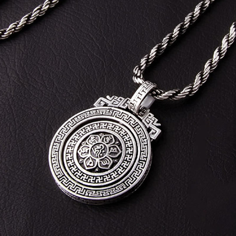 Collier Om Mani Padme Hum | Pendentif rotatif en cuivre et argent