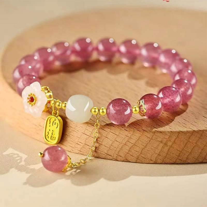 Bracelet de guérison Fu en quartz fraise