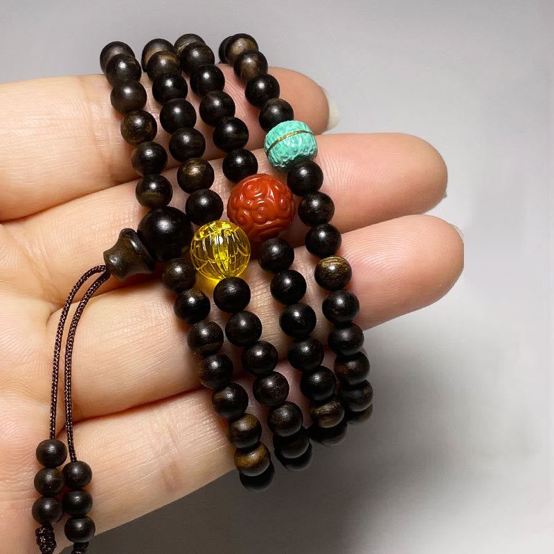 Agarwood Bracelet with Turquoise Amber & Red Agate for Strength