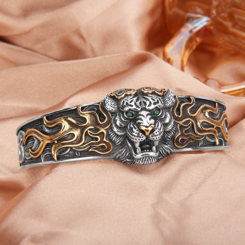 Bracelet réglable en argent sterling 925 avec symbole du zodiaque chinois et protection du tigre