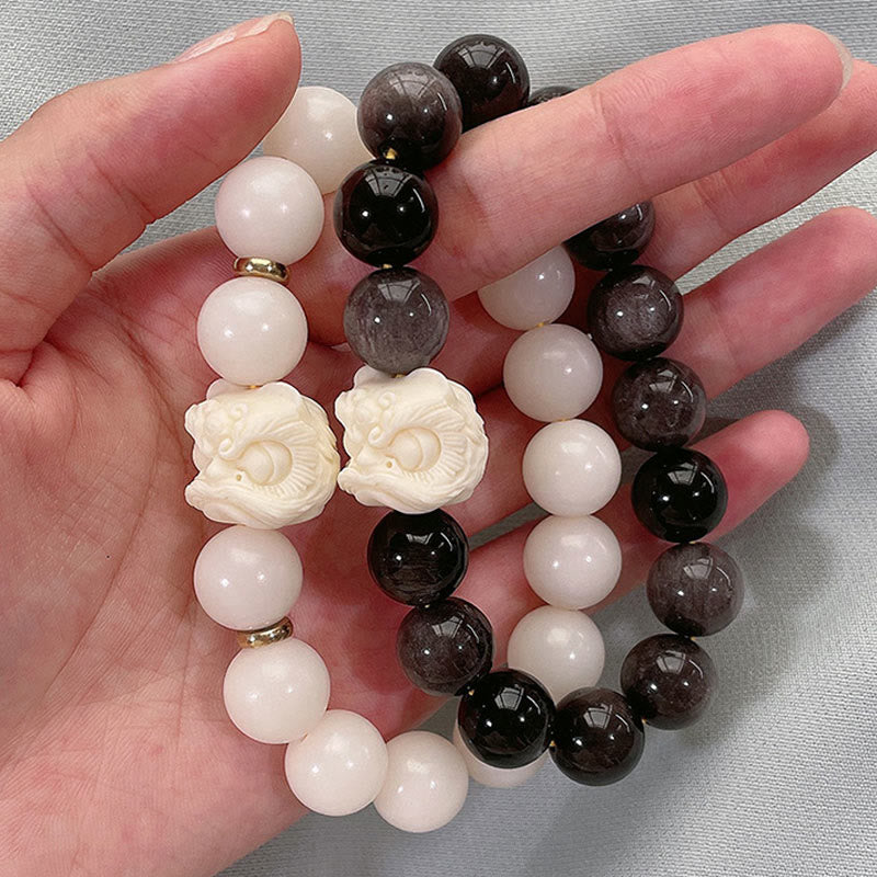 Unisex Silver Sheen Obsidian Protection Bracelet 12mm Bodhi Seed