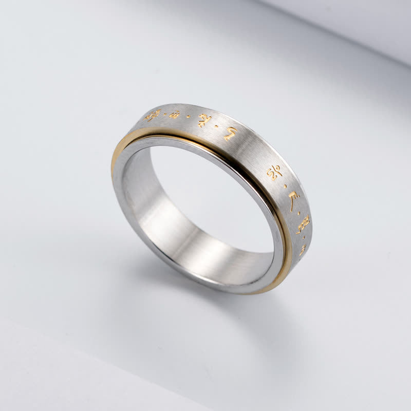 Bague spirituelle rotative en acier titane avec mantra et équilibre