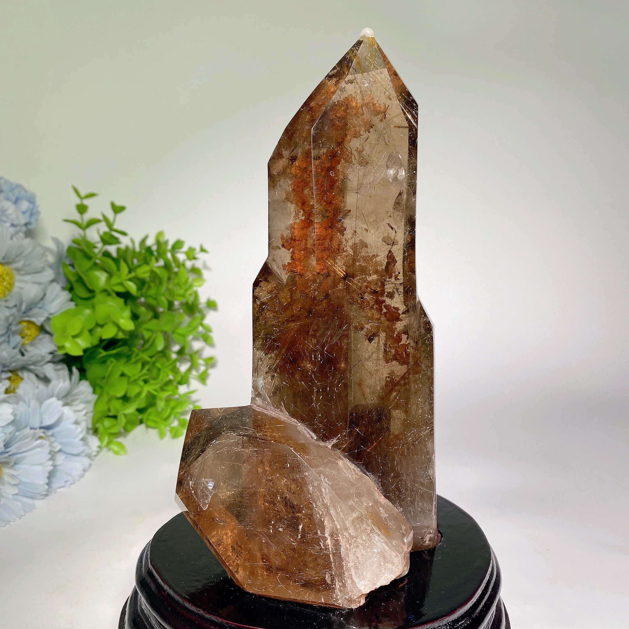 18cm Golden Rutilated Quartz Crystal Tower with Stand