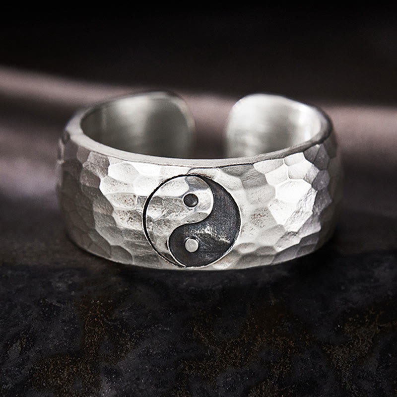 Bague d'harmonie Yin Yang Bagua réglable en argent 999