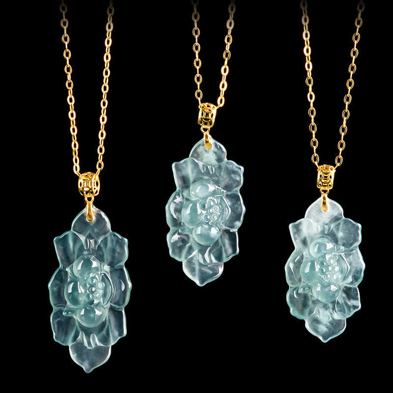 Collier Lotus en or 18 carats et jade pour la prospérité et les nouveaux départs