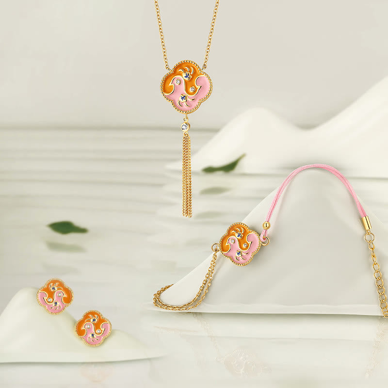 Parure de bijoux en cuivre plaqué or 18 carats avec deux oiseaux et zircons