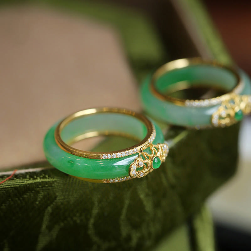 Bague unisexe en calcédoine verte plaquée or 18 carats