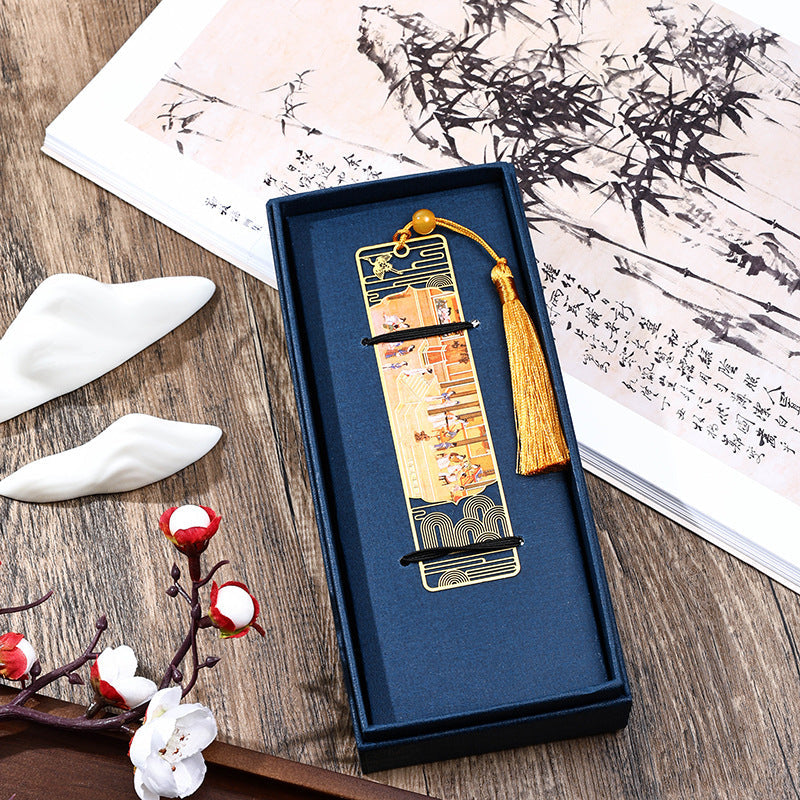 Marque-page en métal Panorama de rivières et de montagnes avec pompon