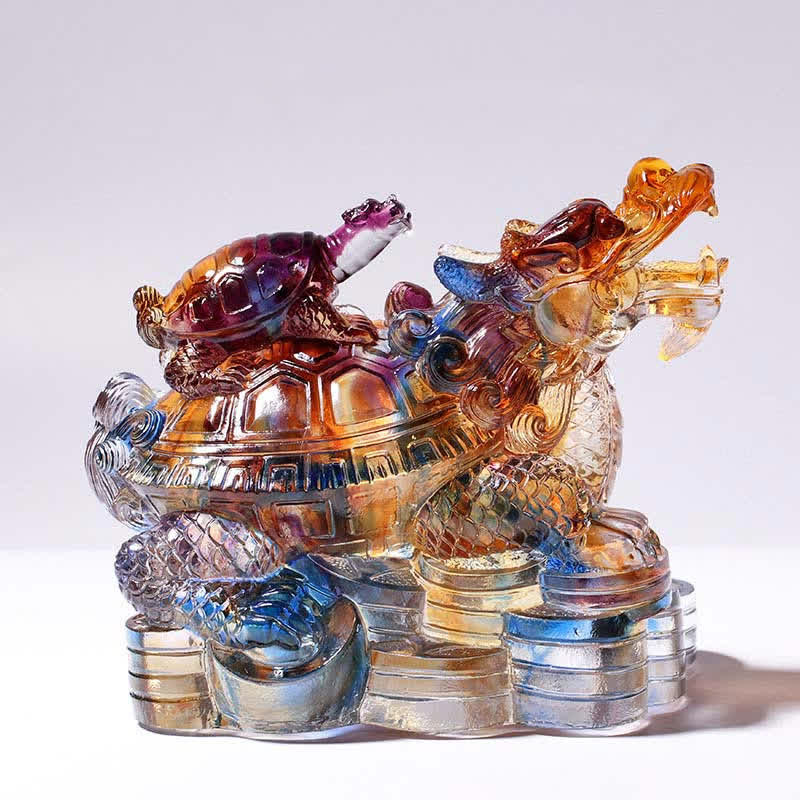 Handmade Liuli Feng Shui Dragon Turtle Crystal Art