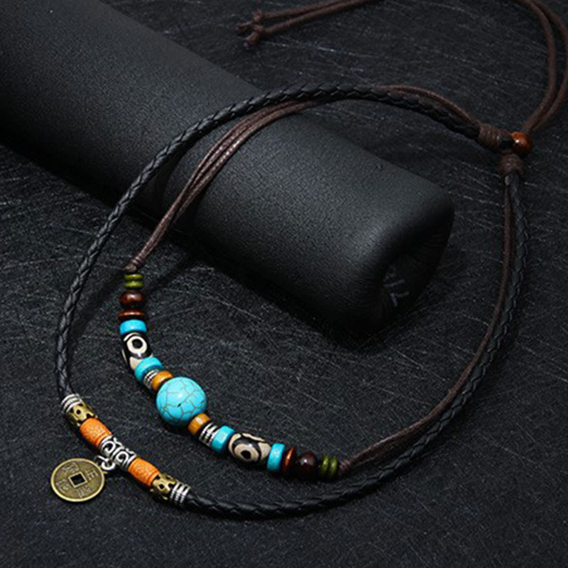 Collier de protection en perles Dzi turquoise