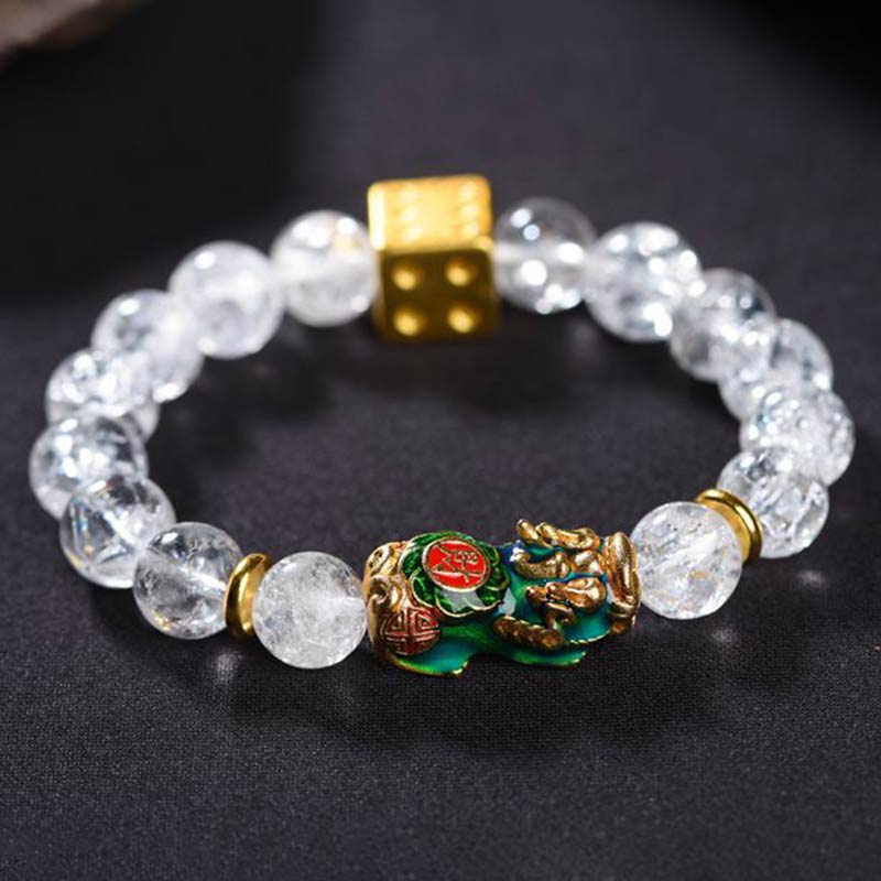 Bracelet de richesse en cristal blanc Pixiu de 10 mm
