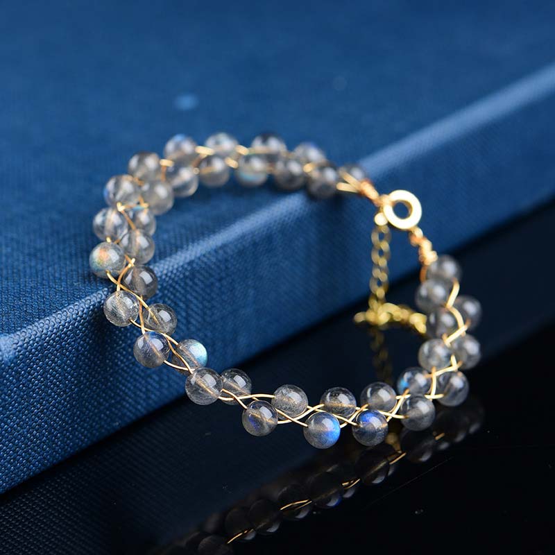 Bracelet ajustable en pierre de lune naturelle avec inscription « Love Blessing »