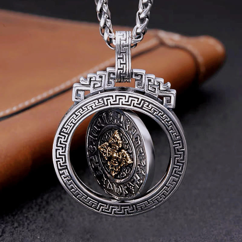 Collier Om Mani Padme Hum | Pendentif rotatif en cuivre et argent