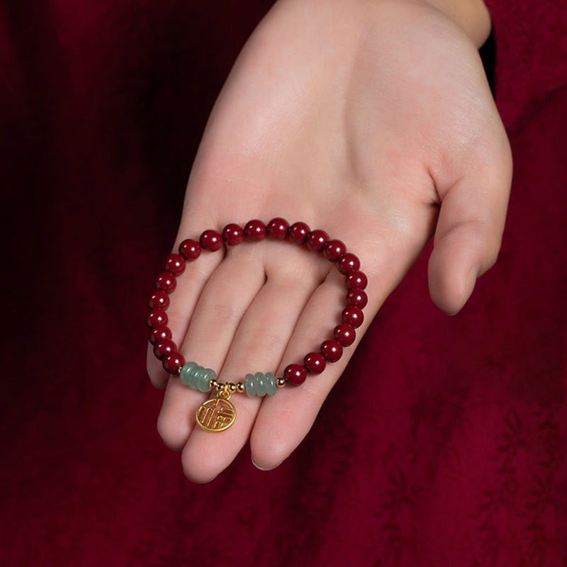 Bracelet porte-bonheur en aventurine verte cinabre de 6 mm