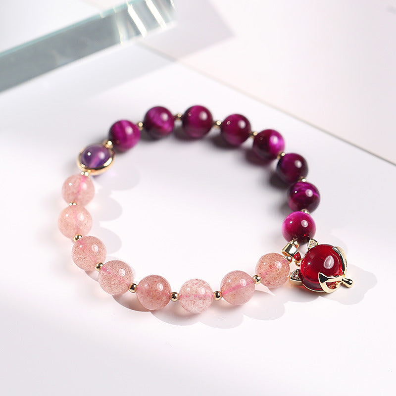 8mm Strawberry Quartz Pixiu Love Bracelet for Prosperity