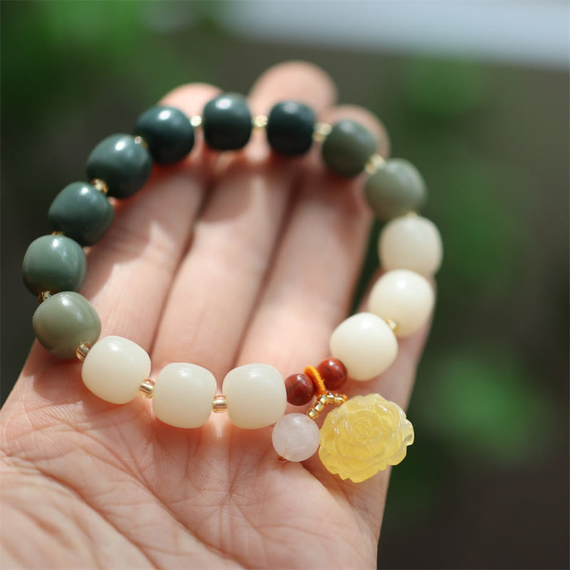 Bracelet Lotus unisexe avec perles de Bodhi, d'ambre et d'agate rouge