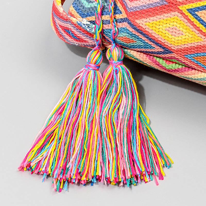 Colorful Canvas Bucket Bag with Geometry Flowers Print