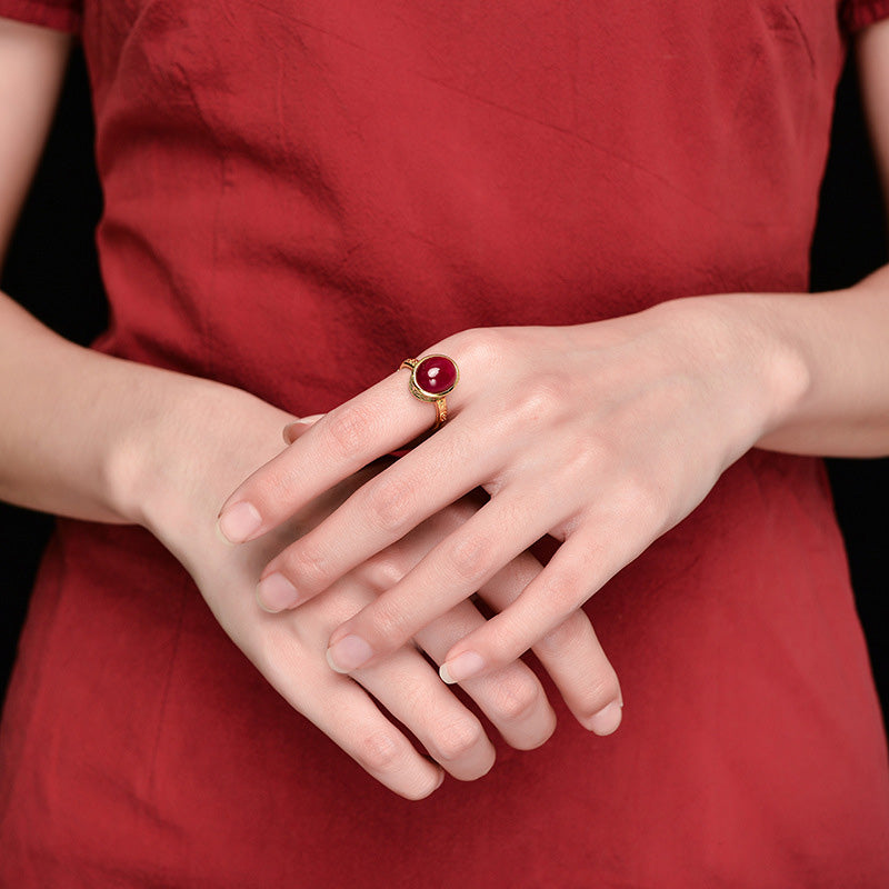 Bague courage réglable en argent et corindon rouge, bijou spirituel