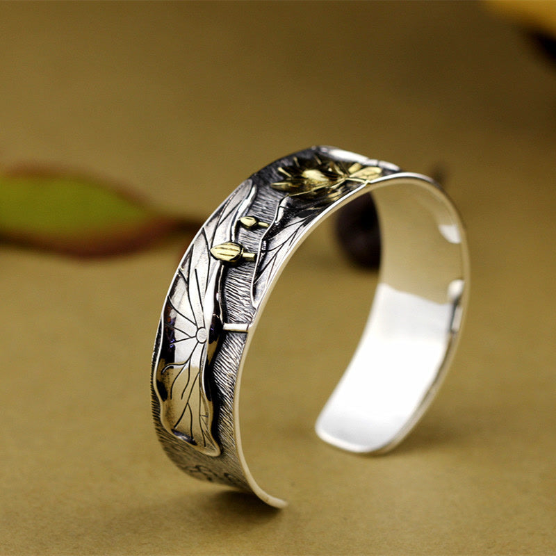 Bracelet Calme Fleur de Lotus en Argent Sterling 925 Réglable