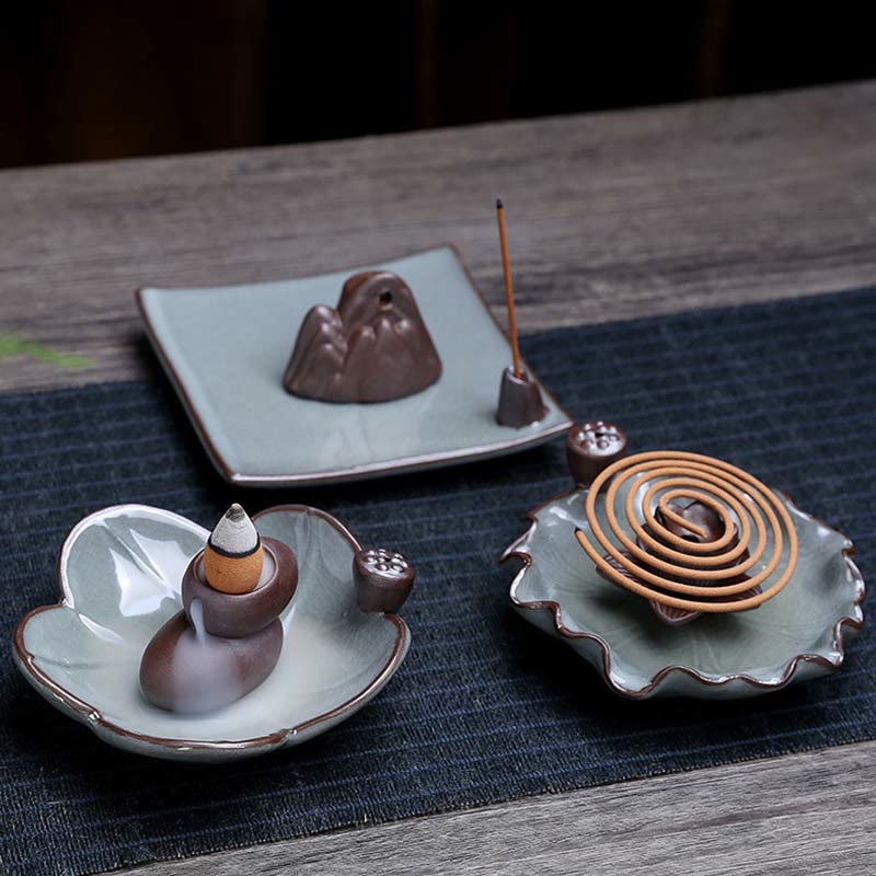 Brûleur d'encens à reflux en céramique Lotus pour la méditation