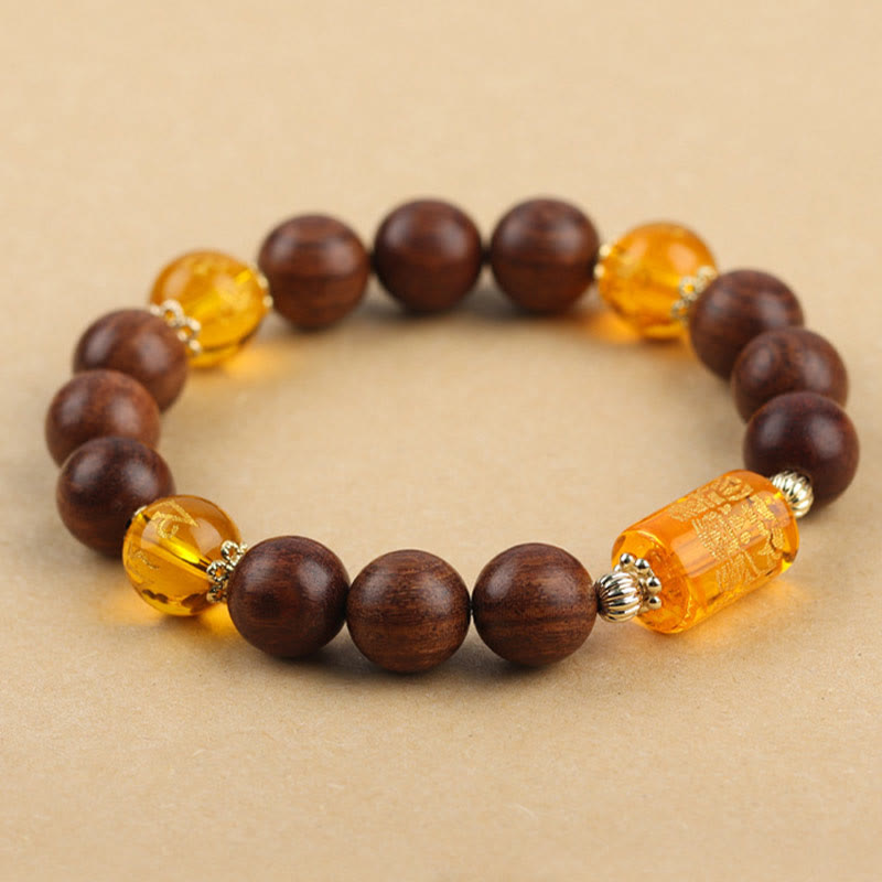 Om Mani Padme Hum Bracelet in Phoebe Zhennan Wood for Spiritual Protection