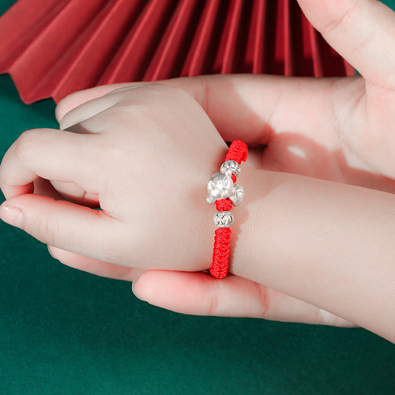 999 Sterling Silver Chinese Zodiac Kids Red Rope Luck Bracelet