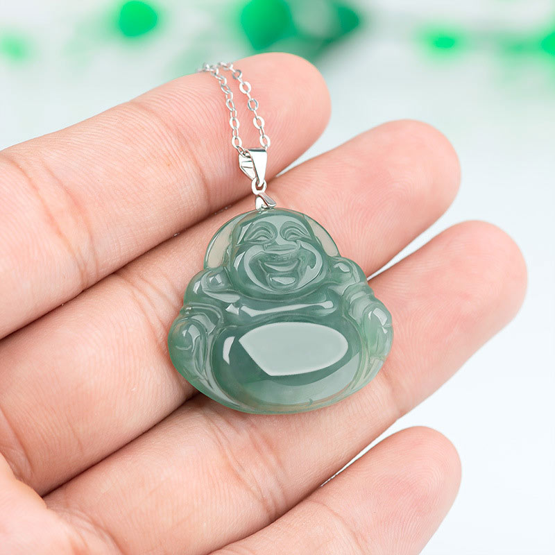 Collier en jade avec pendentif Bouddha rieur | Protection et calme