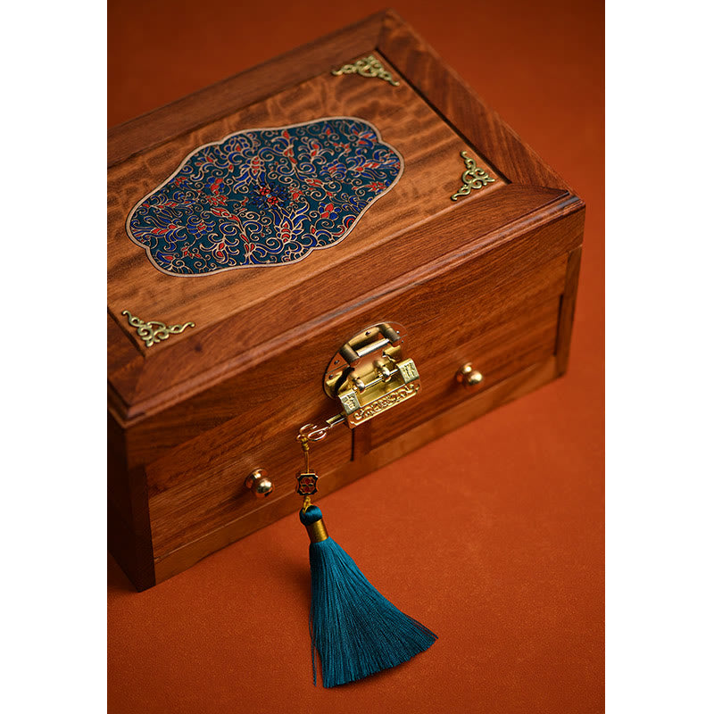 Coffret de rangement pour bijoux fait main en bois de santal rouge antique et palissandre