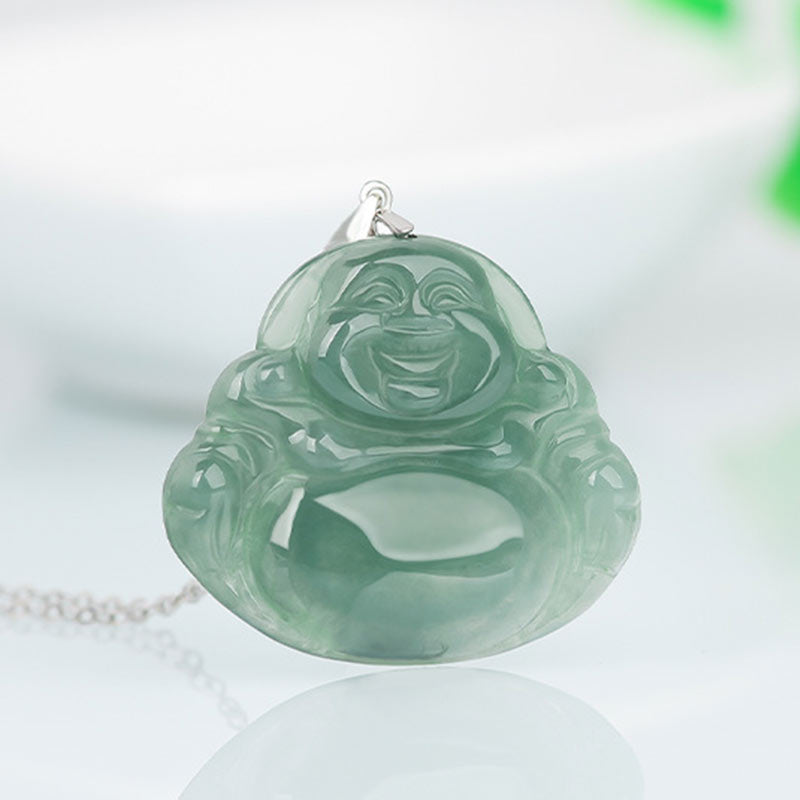 Collier en jade avec pendentif Bouddha rieur | Protection et calme
