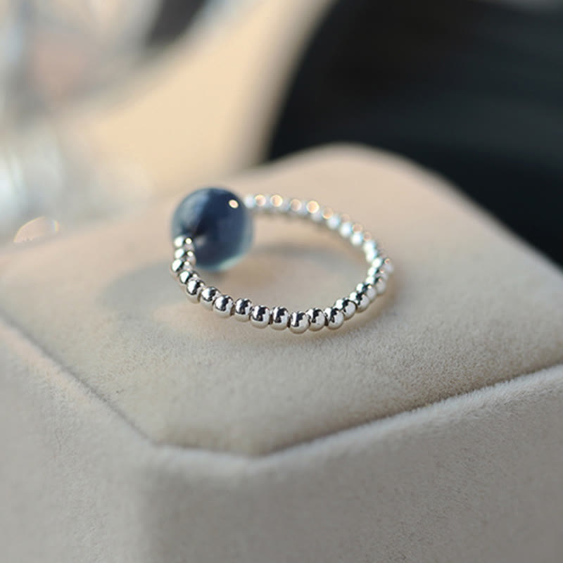 Bague en agate bleue bonbon de 8 mm - Argent sterling