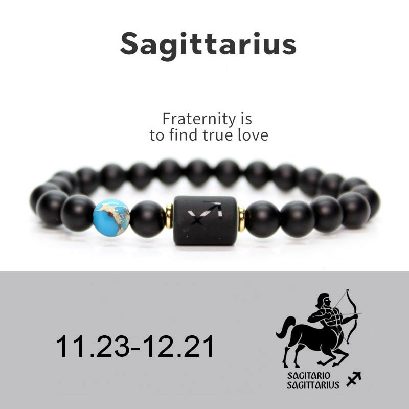 Bracelet réglable en onyx noir de 8 mm avec signe du zodiaque chinois